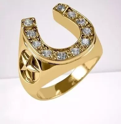 0.33 Ct Genuine Round Cut Diamond Horseshoe Ring Men's Yellow Gold Plated Silver • $189.59