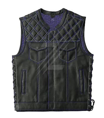 Genuine Cowhide Men's Leather Vest Bikers Club Diamond Quilted Motorcycle Vest • $162