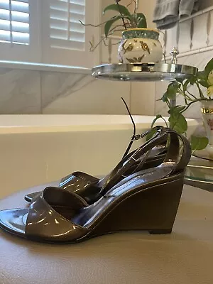 Vintage Sergio Rossi Pewter Leather Sandal Wedge Size 36 • $35