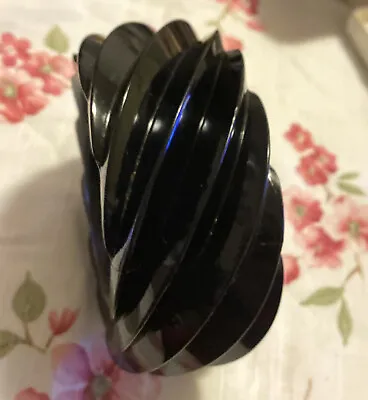 VINTAGE DEEP CARVED LUCITE BAKELITE BLACK WIDE BANGLE. 16cm • $200