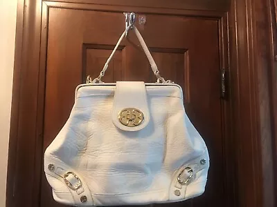 $21.99 • Buy EMMA FOX Leather Newport Frame Satchel Handbag Off White Cream Beige Gold