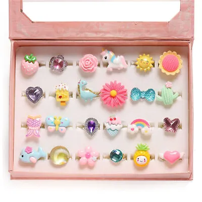 24pcs Cute Charm Rings Toy Rings For Girls Jewelry Rings Set Princess Rings Gift • £11.99