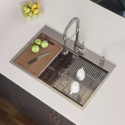 HOROW 33 X22 X10  Drop In Kitchen Sink Single Bowl Waterfall Workstation Sink • $249.99