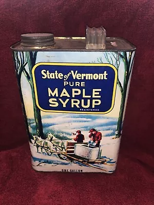 Vintage Vermont Maple Syrup Winter Scene Tin Gallon Can • $9.99