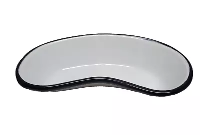 Vintage White & Black Enamelware Kidney Shaped Medical Or Dental Tray • $6.99