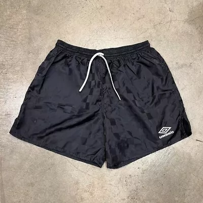 Vintage 90s Umbro Shorts Soccer Black Checkered Size Large Made In USA • $60