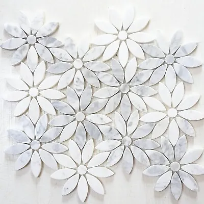 White Daisy Flower Stone Marble Mosaic Wall And Floor Tile • $27