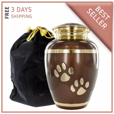 Small Brown Pet Cremation Urn For Ashes For Dog & Cat Up To 17 Lbs & Velvet Bag • $27.99