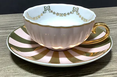 MOR Cosmetics Marshmallow Pink & Real Gold Quality Porcelain High Tea Cup Saucer • $19.40