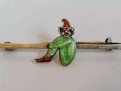 £31.99 • Buy Antique Sterling Silver Enamel Brooch Cornish Pixie Bar Vintage Bernard Instone 