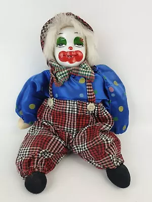 Vintage 10  Porcelain Clown Doll Soft Bodied 1980s Pierot Hobo Decorative • $18.94