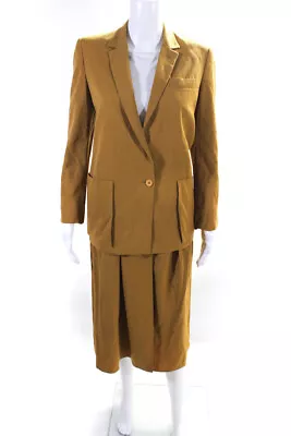 Jenny Womens Mustard Yellow Wool One Button Blazer Matching Skirt Set Size 4 • $34.01