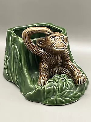 Vintage Ceramic Monkey In Green Leaves Planter  • $29.99