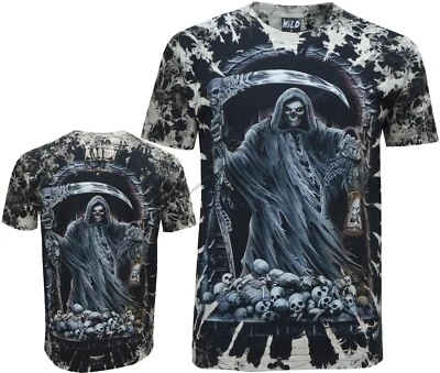 New Grim Reaper Ghost Biker Glow In Dark Skull Axe Tye Dye T - Shirt M - 3XL • £11.99