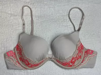 Victoria's Secret Womens Cream Pink Lace Bejeweled Very Sexy Push Up Bra Sz 36B • £13.01