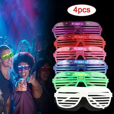 £4.49 • Buy 4pcs Party Flashing Glasses LED Light Glow Neon Shutter Shades Disco Fancy Dress