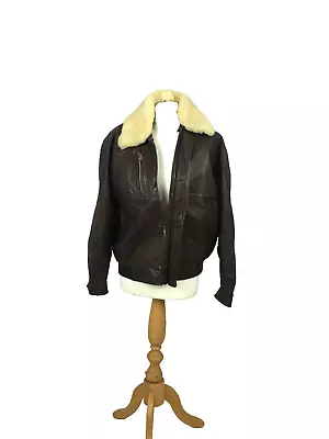 Vintage Real Leather Bomber Fur Jacket Aviator Pilot Flying Winter Coat Size 36 • £74.99