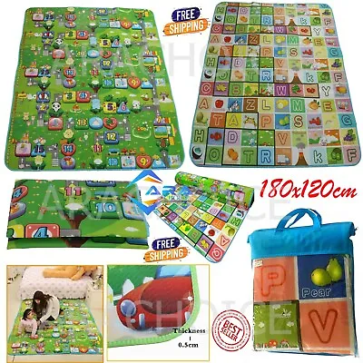 2 Sided Soft Foam Educational Kids Crawling Toy Game Picnic Play Mat | 180x120cm • £9.95