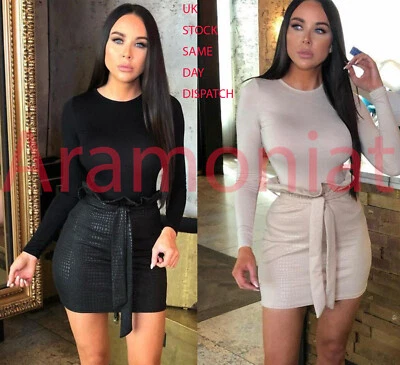 £8.99 • Buy Women's Crocodile Print Paper Bag Skirt Ladies Fashion Frill Ruffle Mini Skirts