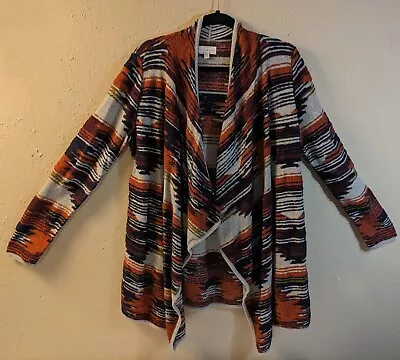 Lucky Brand Tribal Aztec Print Drape Long Open Cardigan Sweater Medium 7W51228 • $29