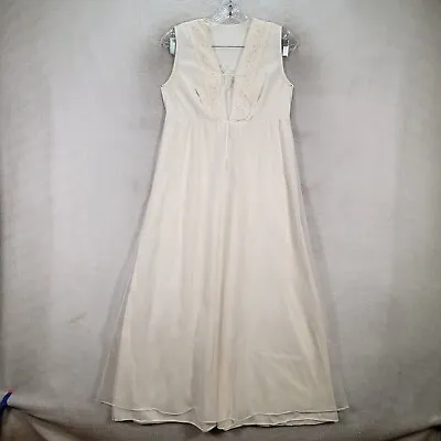 Vtg Unbranded Womens Dress Size M Ivory Mesh V Neck Tie Flowy Unique Maxi Slip • $23.76