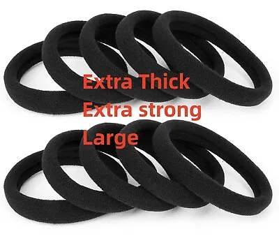 EXTRA THICK STRONG LARGE Black JERSEY Snag Free Hair Ties Elastics Bobbles  UK • £2.69