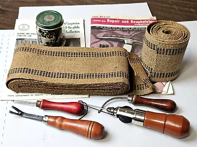 Lot Of Vintage Upholstery Tools Burlap Webbing Tacks Awl Puller Booklets • $19.99