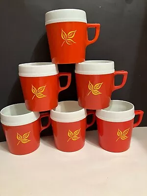 VTG Set Of 6 Thermo Ware Orange/White Insulated Coffee Mugs/Gold Design 8 Oz • $14