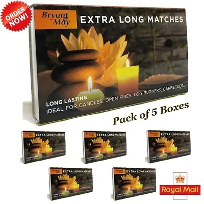 5 X Boxes Of Bryant May Safety Matches Extra Long - Ideal For Candles Open Fires • £7.97