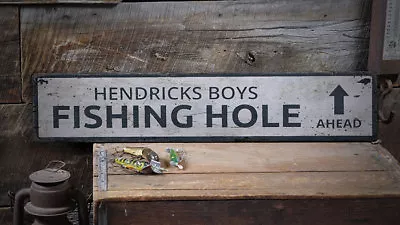 Fishing Hole Sign Vintage Fishing Decor -Distressed Wooden Sign • $170.10