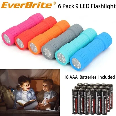 EverBrite 9 LED Flashlight 6 Pack Impact Handheld Torch W/ Lanyard 3AAA Battery • $16.49