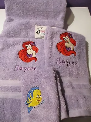 Little Mermaid Ariel Face Personalized 3 Piece Bath Towel Set Your Color Choice  • $28