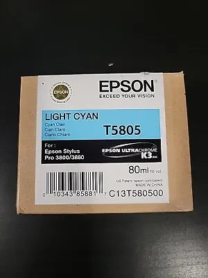 09-2018 New Sealed Genuine Epson T5805 Light Cyan 80ml K3 Ink For Pro 3800 3880 • $54.95
