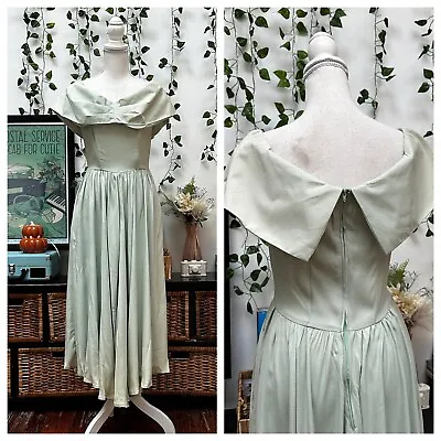 Vintage 70s 80s Prairie Dress Green Off Shoulder Victorian Prom Party L/XL • $54.99