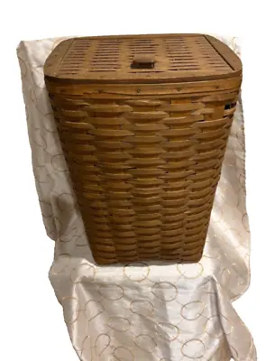 Vtg 1984 LARGE LONGABERGER HAMPER/LAUNDRY BASKET W/  LID 21x17 Old Stain! • $77