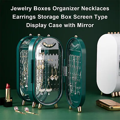 $22.71 • Buy Large Mirror Display Desktop Jewel Box Organizer 4 Fan Jewelry Storage Case