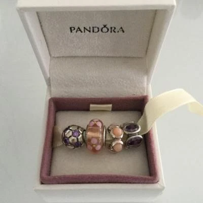 $170 • Buy Pandora Charms Set Of 4 Pink And Mauve Colours Genuine Hallmarked 925 'ale'