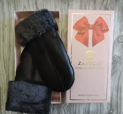 NWT Zavelio Shearling Sheepskin Fur Lined Leather Mittens Women's Size M • $29.99