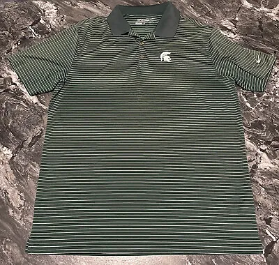 FADED! Michigan State Spartans Nike Striped Polo Shirt Mens Size Large Dri-Fit • $12.99