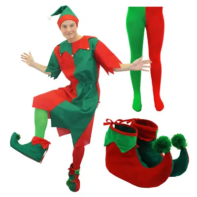 Mens Elf Costume Santas Little Helper Adult Xmas Christmas Fancy Dress Xs-4xl • £14.99