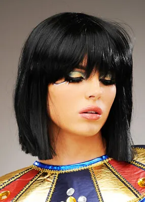 Womens Black Cleopatra Deluxe Fancy Dress Cosplay Wig Ancient Egypt • £39.99