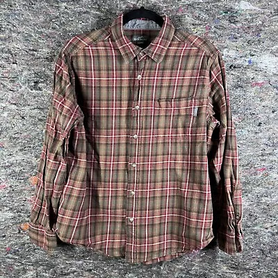 Eddie Bauer Shirt Mens Large Button Up Flannel Plaid Soft Bristol Brown Red • $14.99