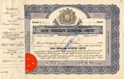 Edison Phonograph Distributing Co. Signed By Thomas Edison Charles Edison And H • $2970