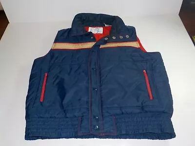 Vintage Alpine Ski Vest 70s 80s Navy Red Stripe Retro Puffer Vest Size Large • $29.99