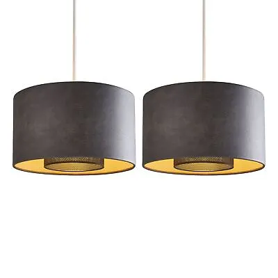 Set Of 2 Black Leather Easy Fit Pendant Shade Ceiling Lightshades Living Bedroom • £21.99