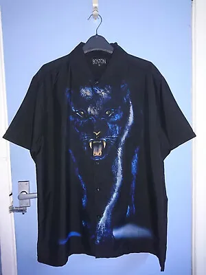 Mens Graphic Wolf Leopard Black Short Sleeve Silky Feel Shirt Size L New No Tag • £12.99