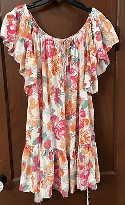 $22.90 • Buy Rachel Zoe NWT Tropical Print Ruffled Off The Shoulder Dress Size Medium