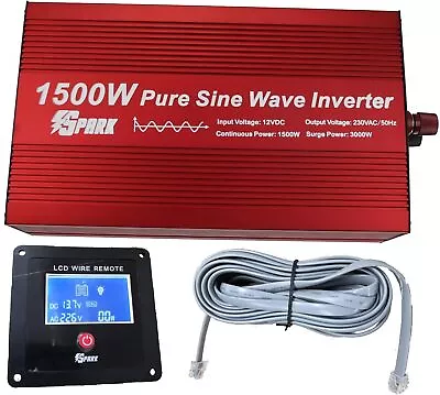 Spark 1500 Watt Pure Sine Wave Power Inverter 12v 3000W Peak [Energy Class A]  • £206.35