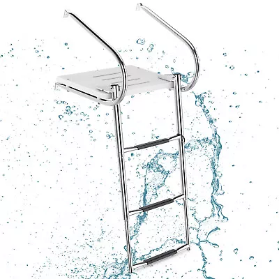 3-step Telescoping Boat Ladder Folding Dock Ladder W/ Platform & Handrails • $89.99