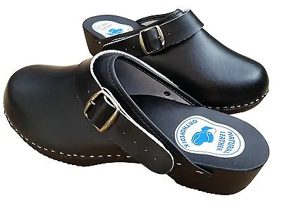 Men's Work Clogs Garden Kitchen Nurse Hospital Slip On Black Leather Shoes Mules • £27.99